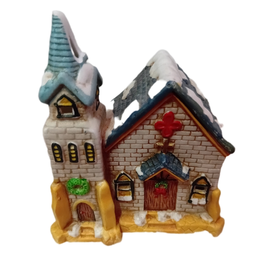 Festive Village Church with Gold and Gray Accents